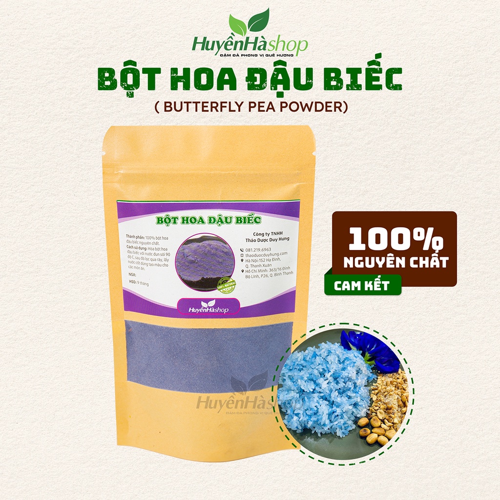 Bột Hoa Đậu Biếc Nguyên Chất 100% - Bột Tạo Màu Thực Phẩm Dùng Để Pha Trà Sữa, Thạch, Nấu Xôi - Huyền Hà Shop