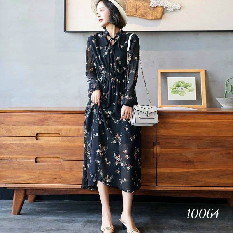(HCM) ĐẦM VOAN TAY DÀI FORM DÀI - HỌA TIẾT HOA ĐỘC ĐÁO THỜI TRANG NỮ SANG TRỌNG TÔN DÁNG CHO CÁC NÀNG KOKO MI FASHION