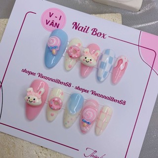 Mẫu nail box dễ thương thỏ hồng