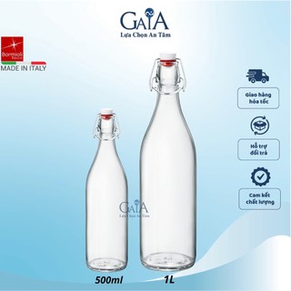 [Ý] Chai Thủy Tinh Nắp Cài Kín Hơi Đáy Tròn Giara Bormioli Rocco