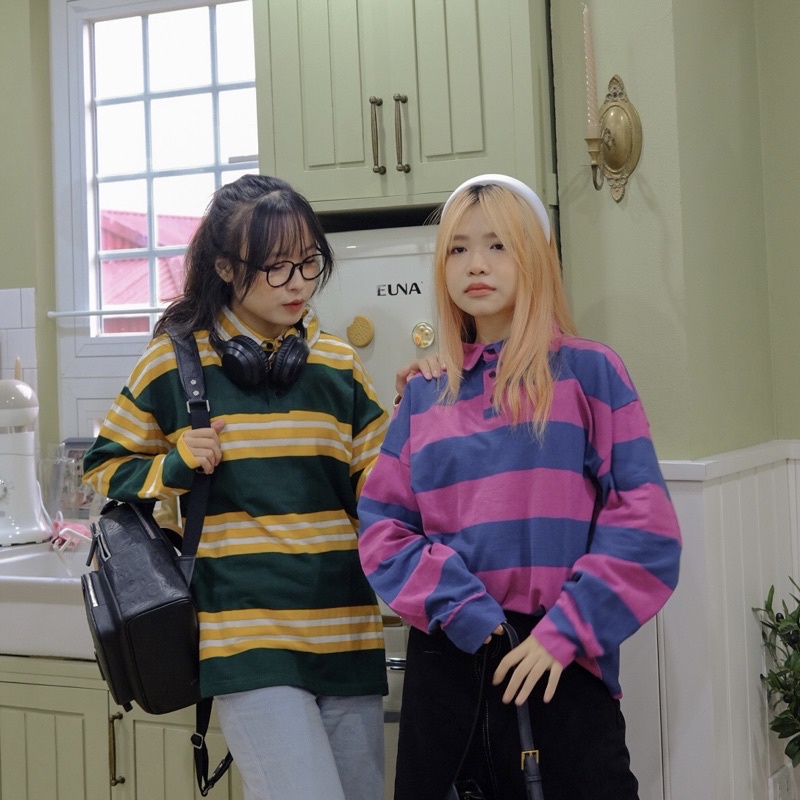 KIM - STRIPED POLO - Áo polo kẻ ngang dài tay