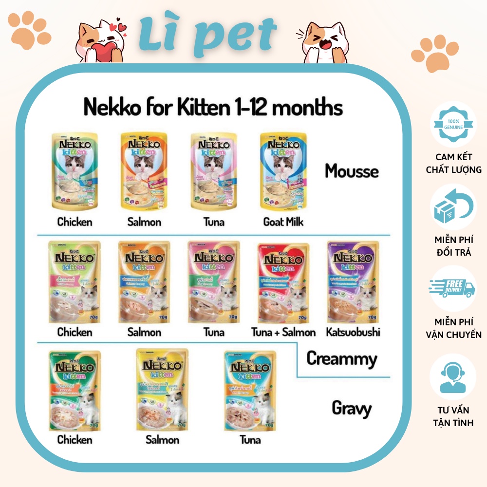 Pate Cho Mèo Nekko Kitten - Pate Nekko Kitten Túi 70gr - Pate Dinh Dưỡng Cho Mèo Con