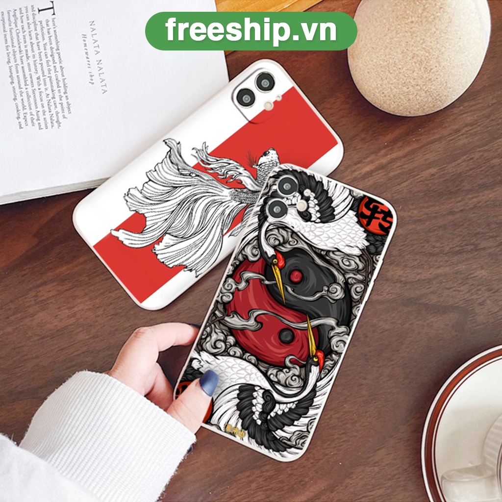Ốp vuông iphone cá chép siêu đẹp - sếu âm dương cho 6/6splus/7/7plus/8/8plus/x/xr/xs/11/12/13/14/pro/max/plus/