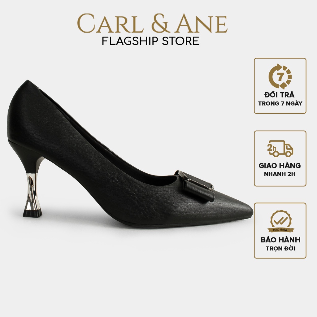 Carl & Ane - Giày cao gót nữ bít mũi đính khóa vuông cao 7cm màu đen _ CP008
