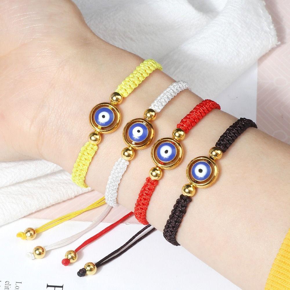 Vòng Tay Dây Bện Gắn Hình Mắt Quỷ Acrylic Nhiều Màu Sắc Phong Cách Bohemian WMES15H Cho Nữ