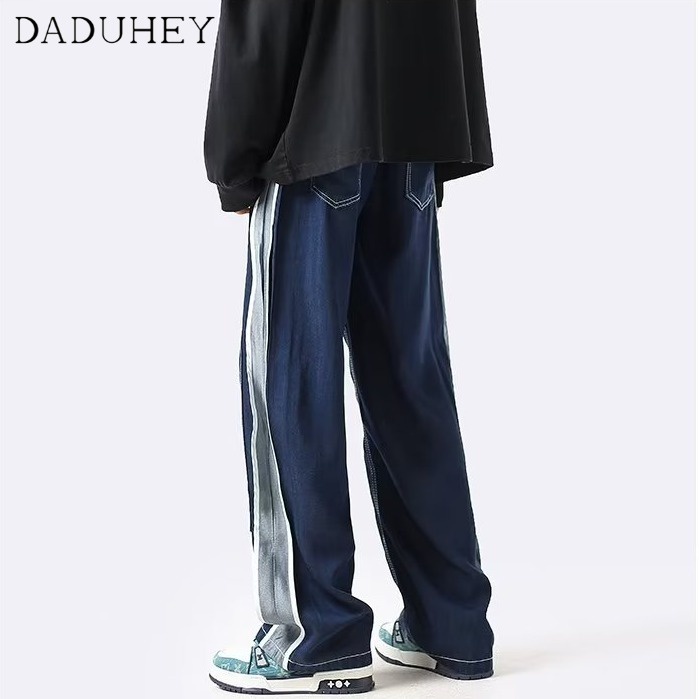 DaDuHey Men's American-Style Retro High Street Patchwork Casual Pants Ins Fashion Brand Straight Loose Jeans