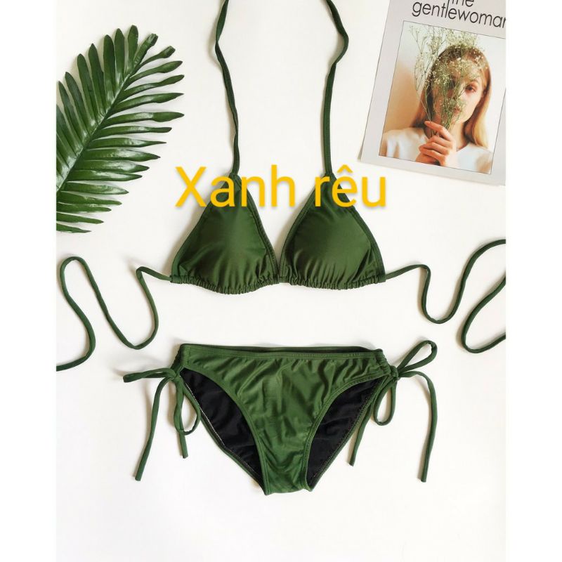 Bikini tam giác 2 mảnh bơi lội màu xanh rêu đen trắng nhiều màu lựa chọn giá rẻ