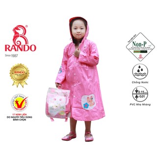 Áo Đi Mưa Mèo Con Cho Bé Gái, RANDO Chính Hãng, Áo Trẻ Em Bít Sườn Có Dây Kéo, Nhựa Cao Cấp Không Thấm Nước