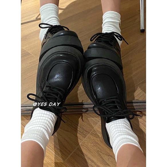 [NOWSHIP] Giày Lolita Buộc Dây Oxford HOLO Màu Kem/đen Hot Xinh Mới Thời trang đế cao bằng 5cm _ GIÀY UMI