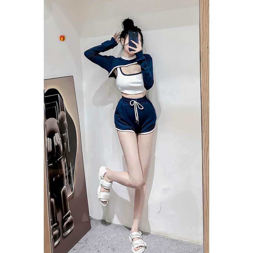 set 3 món cá tính thể thao năng động, hở ngực quần short chất gân