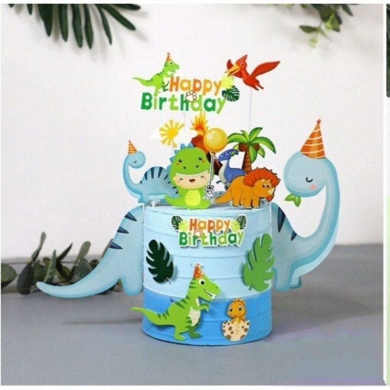 Set cắm khủng long cỡ lớn trang trí bánh kem sinh nhật, cắm giấy khủng long đại