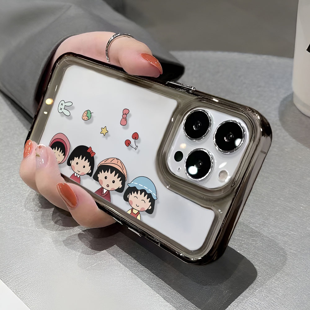 Ốp Điện Thoại Màu Đen In Hình Hoạt Hình Maruko-chan Cho iphone 14ProMax 13 11 12 7Plus X XR XS Max 8 7