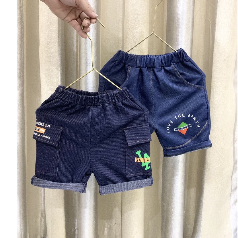 Quần short thun cotton giả jean cho bé trai từ 8-37kg