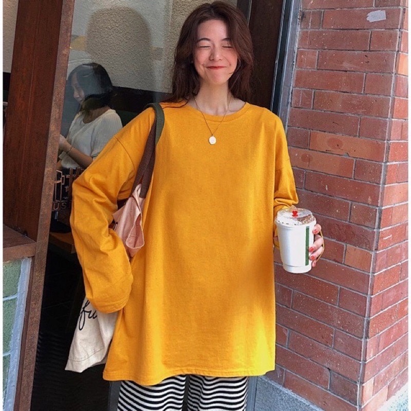Áo thun TAY DÀI TRƠN 6535 ❤️ Áo tay dài Unisex form rộng Freesize dành cho nam nữ Molly Fashion
