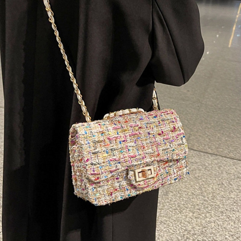 Túi đeo vai IELGY bằng len phối dây xích dễ phối đồ phong cách Hàn Quốc thời trang cho nữ