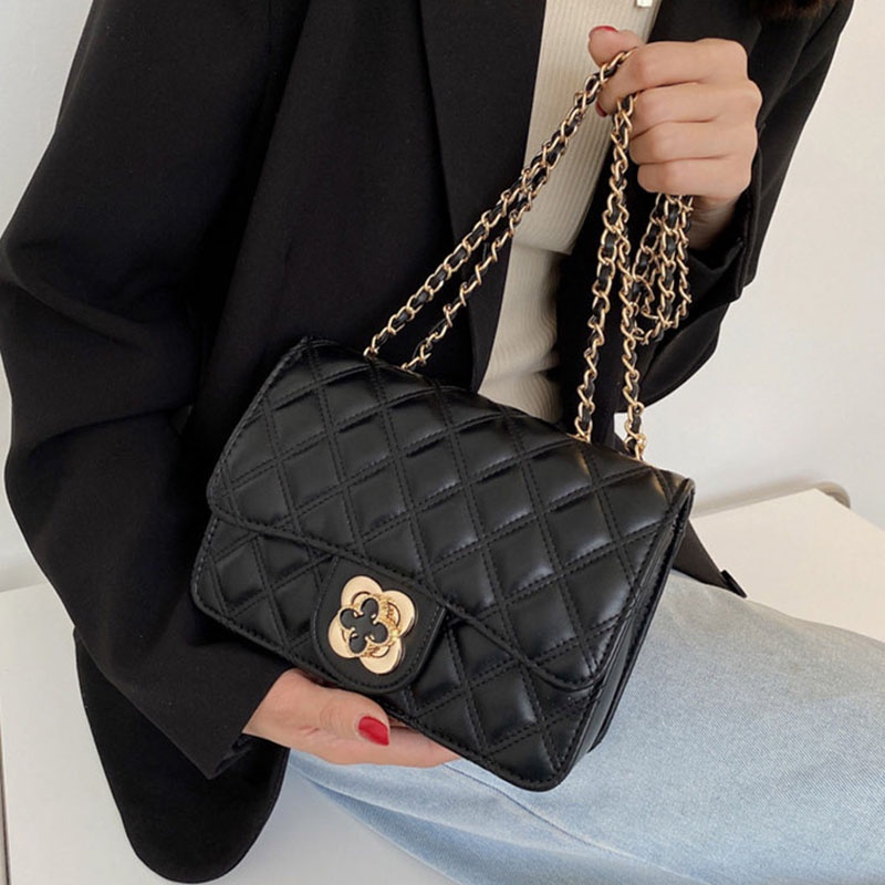 Ielgy Túi Xách Đeo Chéo Dây Xích Hình Thoi Bốn Lá Phong Cách Hàn Quốc Cho Nữ