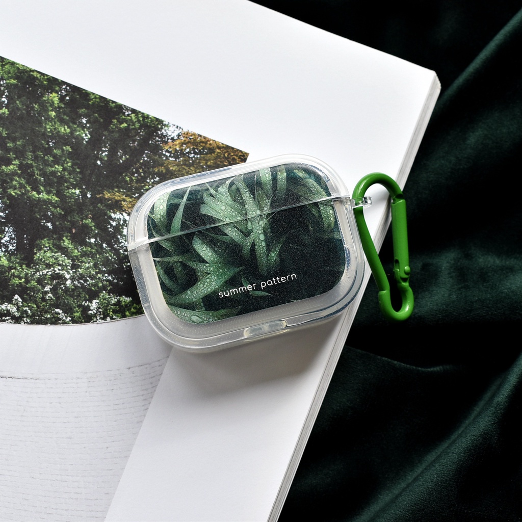 Vỏ Bảo Vệ Hộp Sạc Tai Nghe Bluetooth AirPods 1 2 gen3 Pro2 2022 Bằng TPU + PC Trong Suốt Họa Tiết Lá Xanh Nhỏ Xinh Kèm Móc Chống Rơi Tiện Dụng