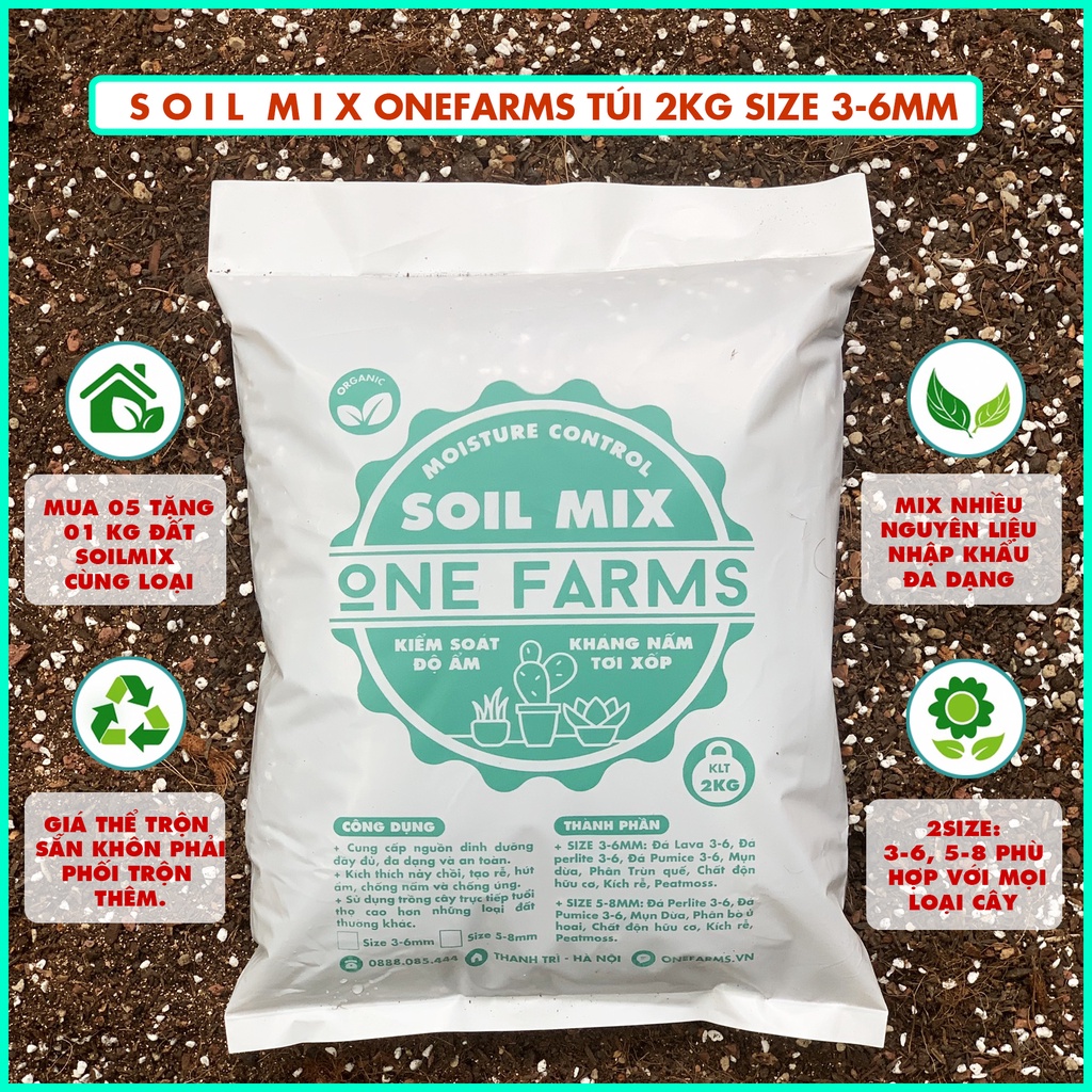 [Mua 5 tặng 1] 1kg Đất Trồng Sen Đá soilmix ONEFARMS trộn sẵn dùng cho Sen Đá, cây mọng nước cao cấp