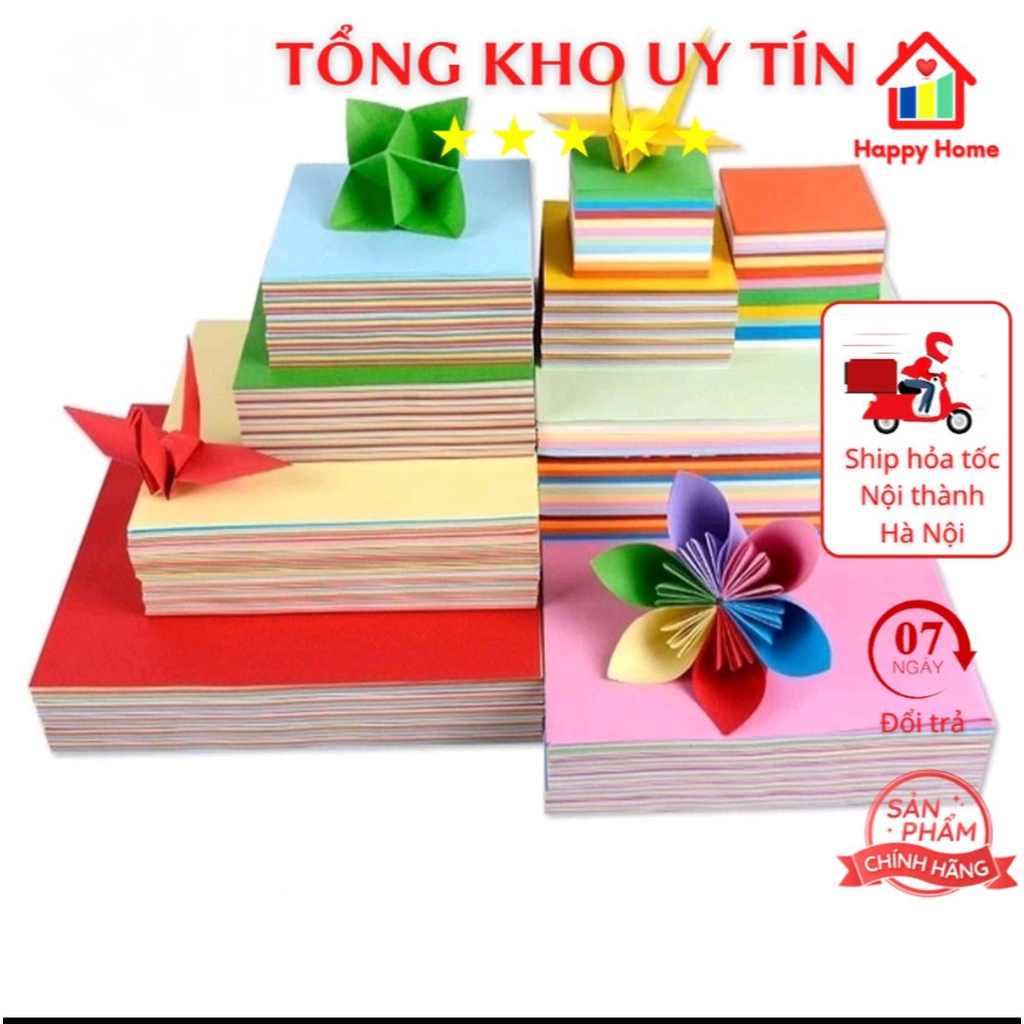 Giấy gấp Origami, giấy gấpthủ công gấp hạc hoa 100 tờ 10 màu