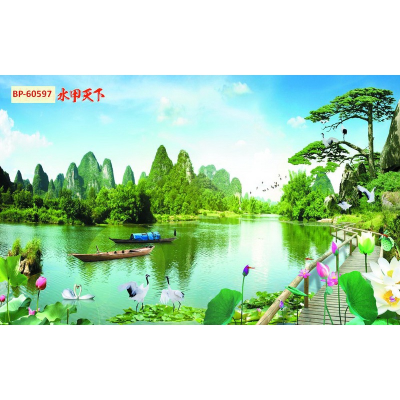Tranh Sơn Thủy 3D Nhiều Kích Thước Lựa Chọn, không giới hạn kích thước