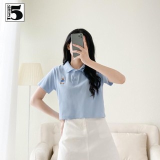 Áo thun polo nữ croptop thêu gấu nhỏ năng động chất cotton co dãn Twentyfive 3799M