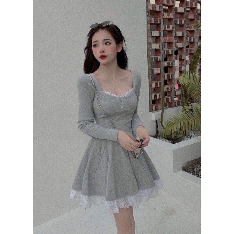 Váy ren len tăm body dáng xòe xinh xắn đầm babydoll nữ Th365