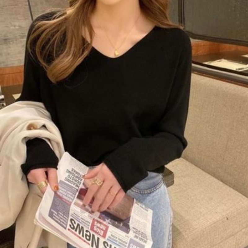 Áo Len Nữ Tay Dài Cổ Chữ v Thời Trang Quyến Rũ