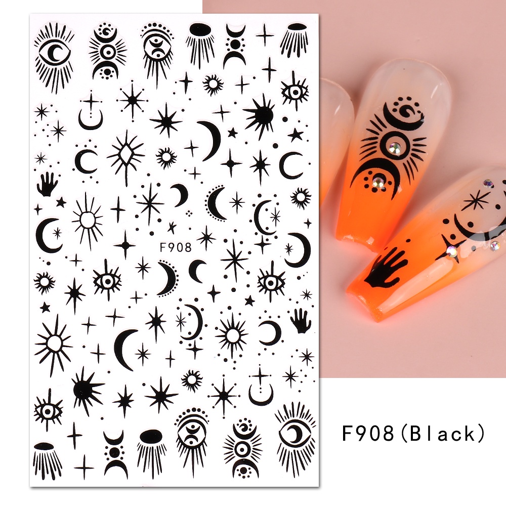 Miếng Dán Trang Trí Móng Tay 3D Họa Tiết Hoa Lá / Bướm / Mặt Trăng / Chữ Cái Màu Trắng BEF915