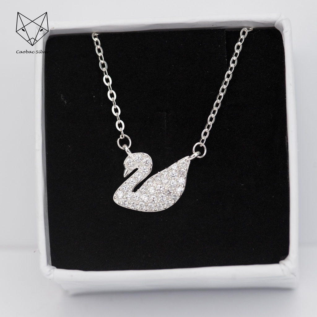 Dây Chuyền Bạc Ta Cao Cấp CaoBac Silver Thiên Nga Đính Đá Lấp Lánh Tinh Tế Nhẹ Nhàng, Thanh Lịch Món Quà Cho Bạn Gái