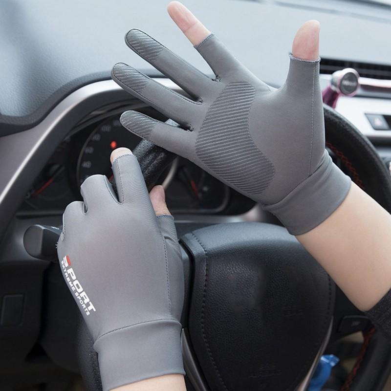 1 Đôi găng tay vải lụa lạnh chống trượt/chống nắng/chống tia UV cảm ứng màn hình dùng khi chơi thể thao, lái xe
