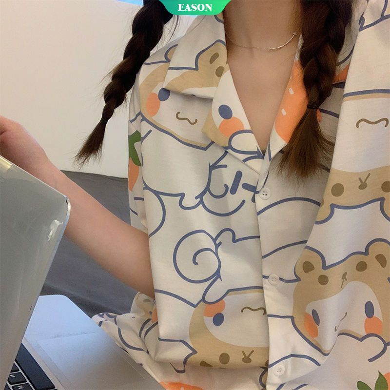 Bộ Đồ Ngủ Ngắn Tay Họa Tiết Hoạt Hình Sanrio Cinnamoroll Đáng Yêu Cho Nữ