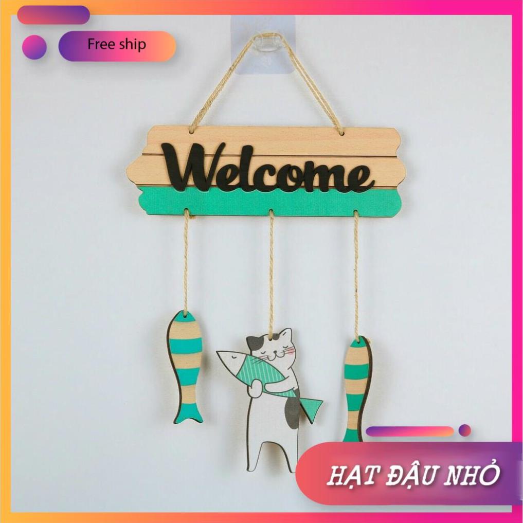 Bảng Gỗ Decor WELCOME MÈO CÁ Treo Tường, Cửa, Trang Trí Gia Đình, Cửa Hàng, Văn Phòng HDN CH01