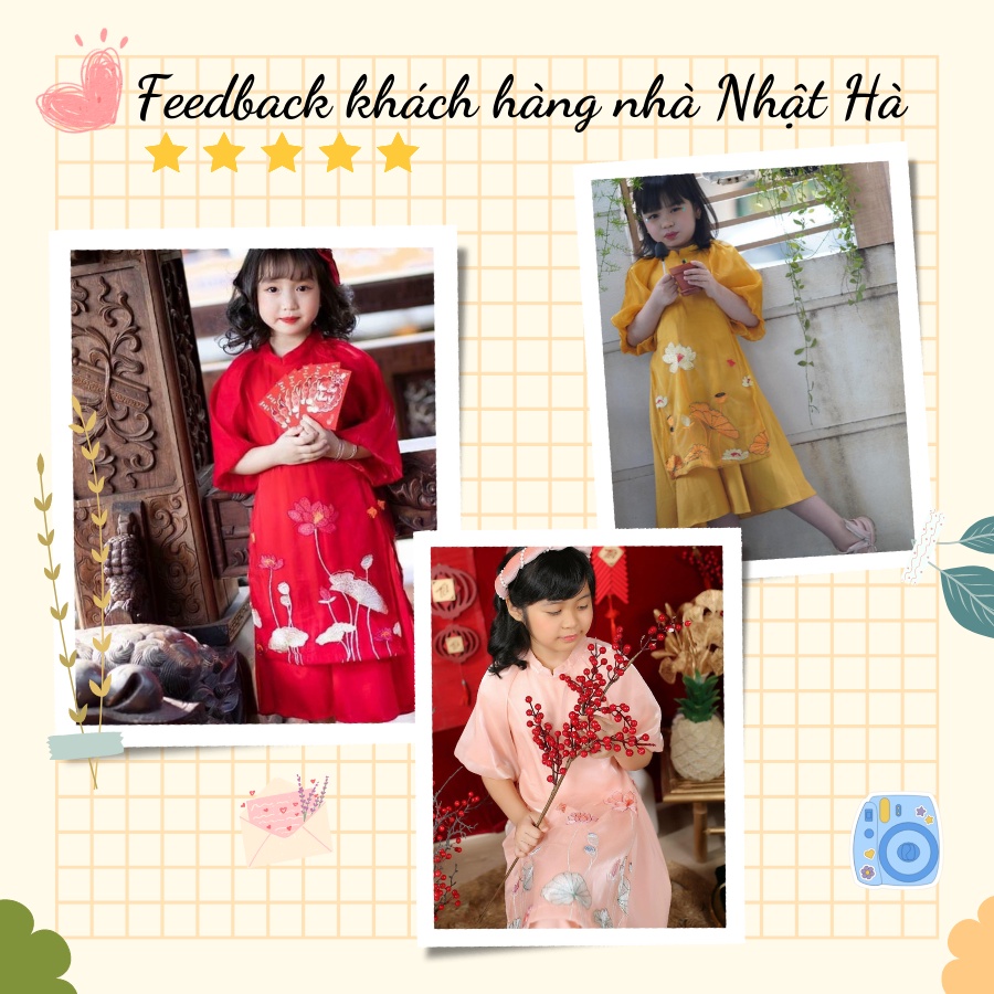 Áo dài cách tân bé gái SEN họa tiết hoa sen tay bồng chất tơ óng mềm mại mặc tết size đại 11- 45kg