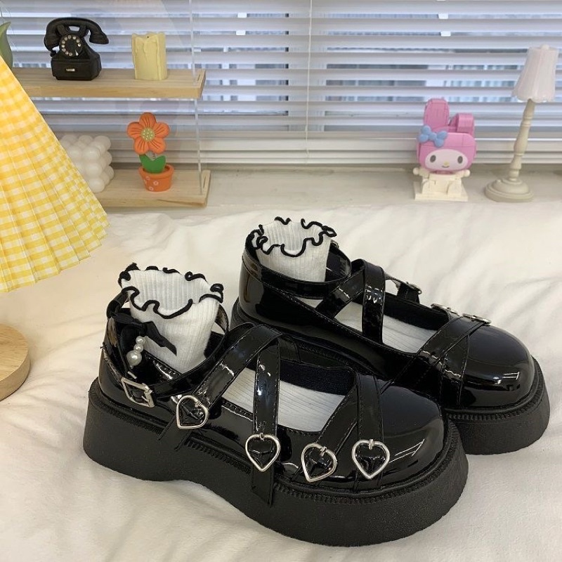 Giày Lolita Nữ Quai Đan Chéo Khoá Trái Tim Xinh Xắn