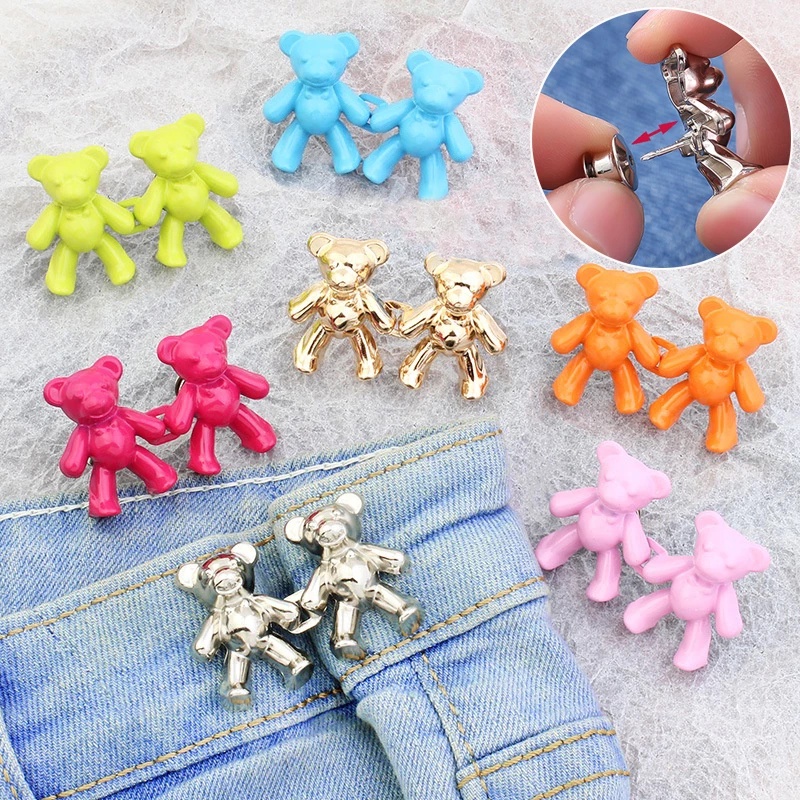 Set 2 Nút Kim Loại Hình Gấu Có Thể Tái Sử Dụng Dành Cho Quần Jean Giảm Kích Thước Eo