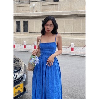 Đầm xoè dài hai dây hở lưng The Country Gibson Girl Maxi Dress vải cotton hoa xanh