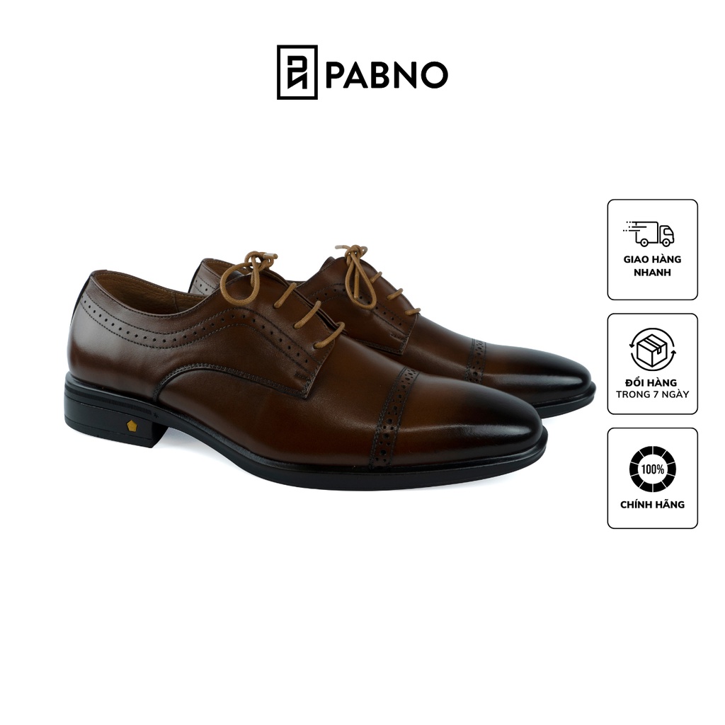 Giày tây nam PABNO PN18006, giày tây nam công sở cột dây, giày da thật cao cấp 100%, giày Oxfords mũi laser chính hãng