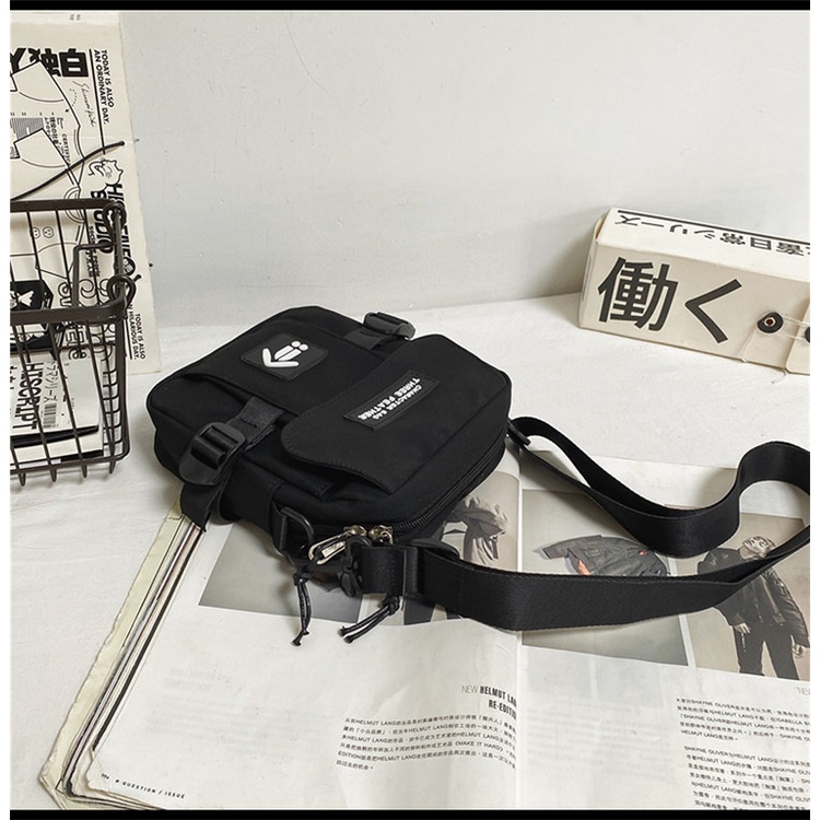 Túi vải mini tote canvas đeo chéo năng động cá tính phong cách Harajuku Nhật Bản dành cho nam nữ