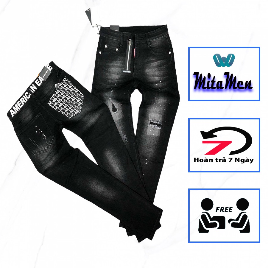 Quần Jean Nam Co Giãn Cao Cấp, Quần Jean Dài In DIOR Lưng và Túi Siêu Cấp, Bao Giặc Không Phai Màu