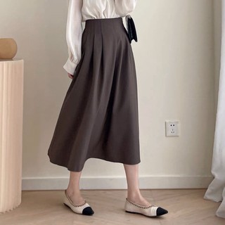 Chân váy dài qua gối xếp ly liền cạp