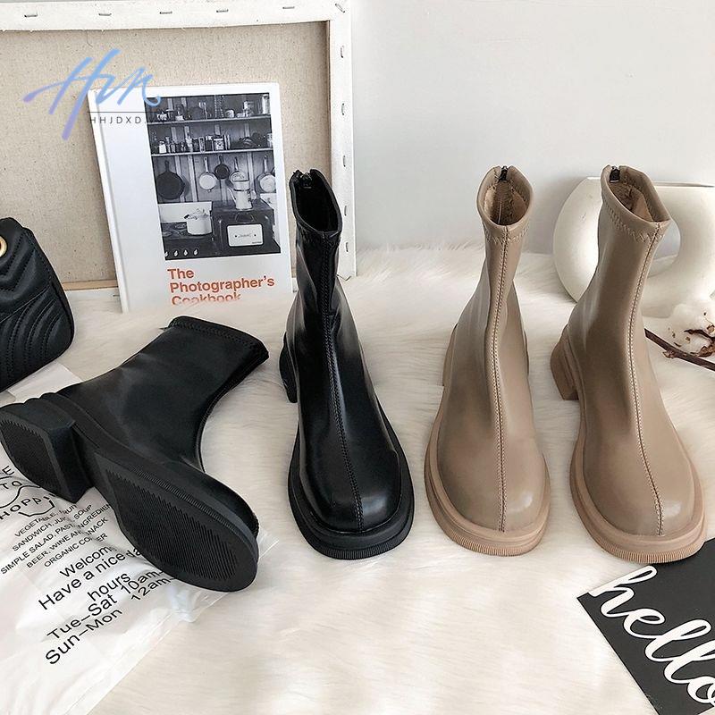 Giày Bốt Martin Mỏng Gót Dày Mũi Vuông Phong Cách Mới 2022 Cho Nữ