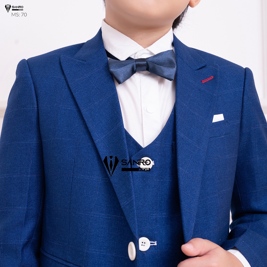 Bộ vest bé trai màu xanh kẻ ô vuông