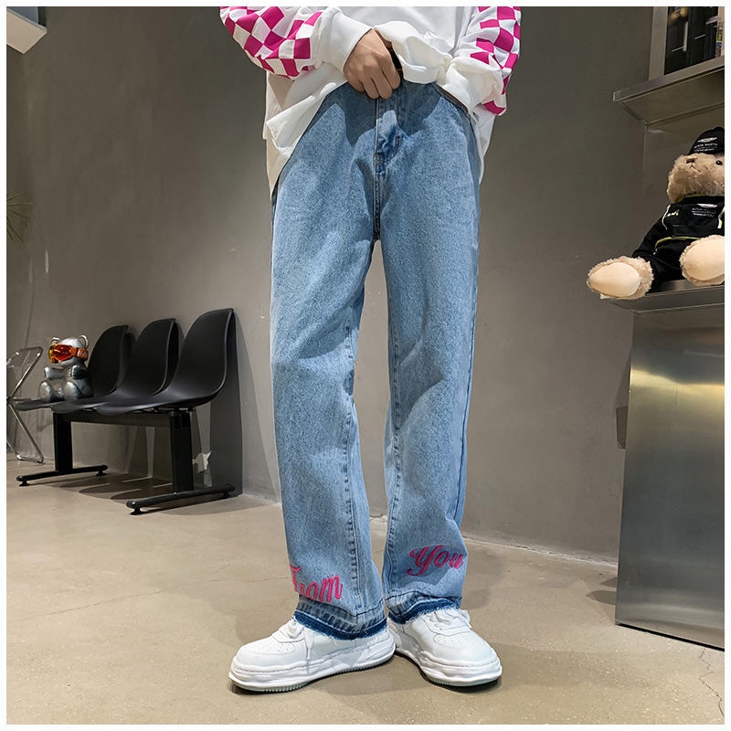 Quần Jean Dài Dáng Rộng Màu Sắc Tươi Sáng Phong Cách Đường Phố Mỹ Cá Tính