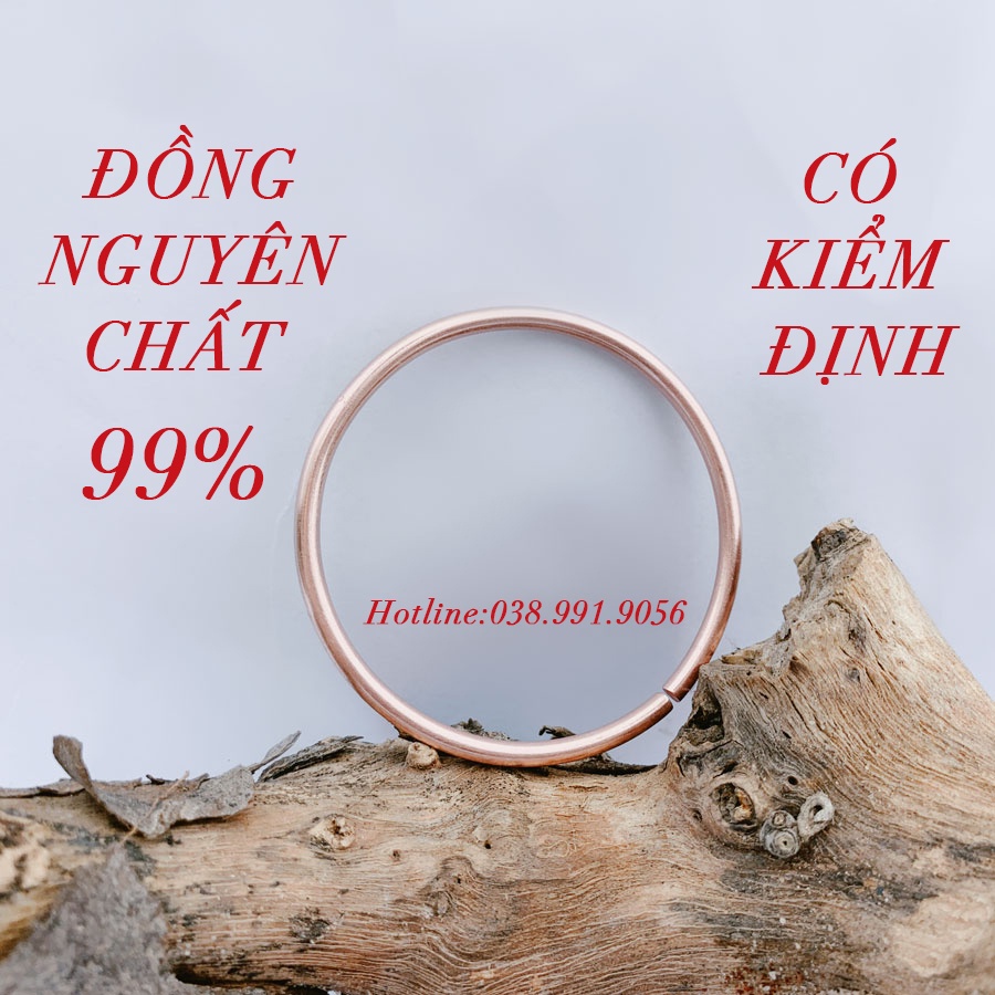 Vòng tay đồng đỏ nguyên chất 99% có kiểm định cỡ 3 li. Vòng trơn.