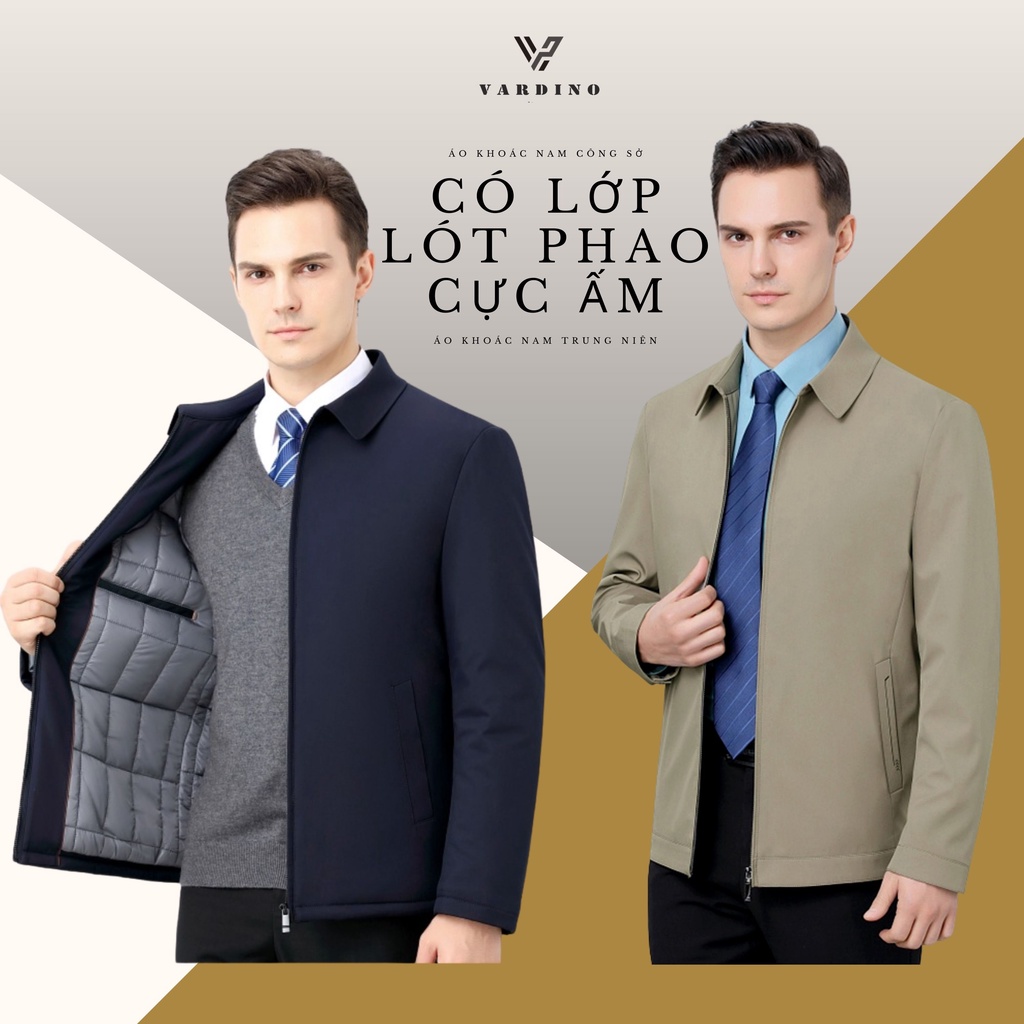 Áo khoác cho bố có lót phao VARDINO cực ấm vải nhẹ cao cấp có 2 túi trong dáng suông và séc chống kẹt AK56, AK57