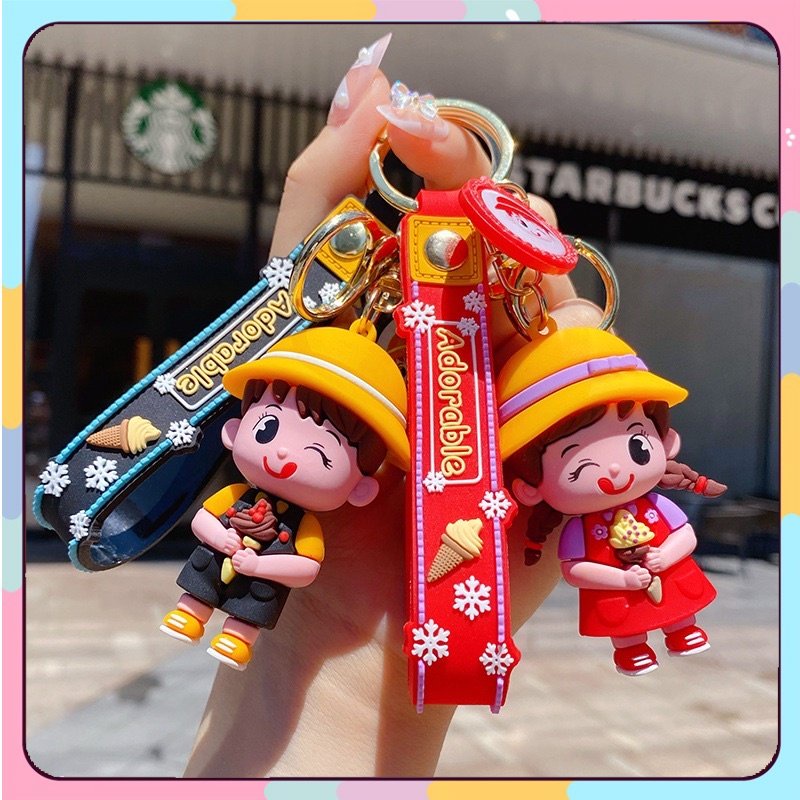 Móc khóa đôi cô bé cậu bé Adorable hoạt hình đội mũ dễ thương cute bền đẹp móc chìa khoá xe máy ô tô làm quà tặng