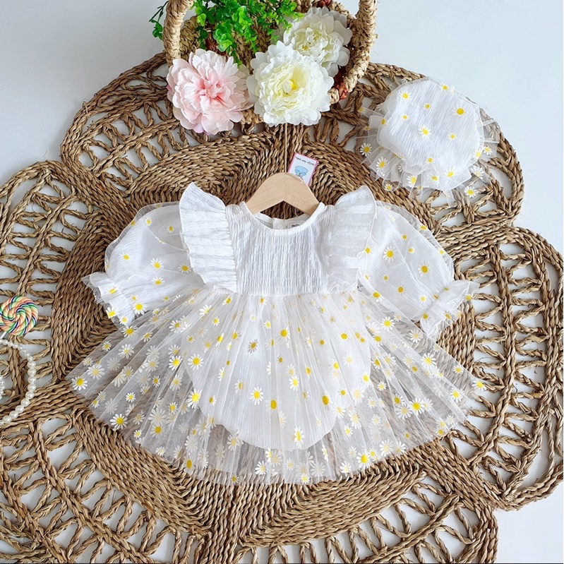 Body Váy Trắng Tay Dài 𝐍𝐇𝐈́𝐌 𝐗𝐔̀ 𝐊𝐈𝐃𝐒 Cho Bé Gái Sơ Sinh, Đầy Tháng, Thôi Nôi Chất Đũi Xốp Mềm Mát A443
