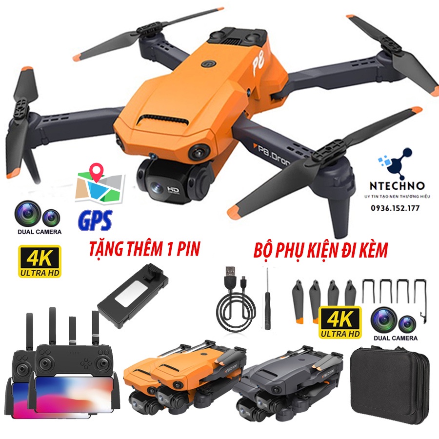 Flycam p8 drone mini máy bay điều khiển từ xa, flycam mini S89 Camera kép 4k quay phim chụp ảnh kết nốt Wifi điện thoại