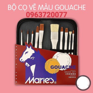 Cọ vẽ màu oát, gouache marie's cao cấp bộ 10 cây kèm túi đựng
