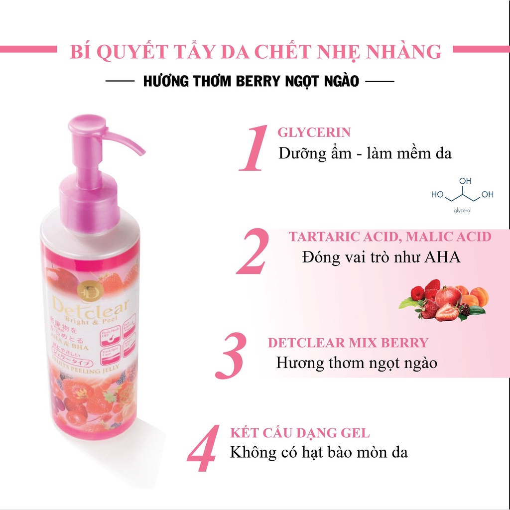 Gel tẩy tế bào chết Detclear bright&peel Meishoku (Hương dâu) 180ML